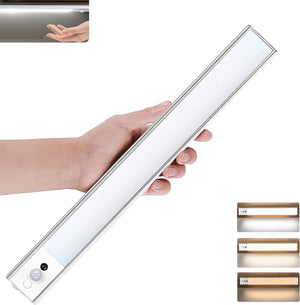 Closet Lights, Under Cabinet Lighting, Wireless USB Rechargeable Motion Sensor Night Light Bars with Large Capacity Battery Operated for Stairs/Wardrobe/Hallway/Kitchen/Bedroom (30cm-1pc, Silver)