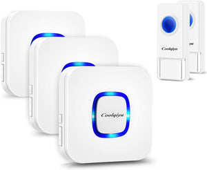 Electric Door Bells, Remote 2 Bell Buttons & 3 Chimes White | Wireless Doorbells | Coolqiya