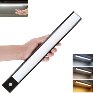 Closet Light, Led Under Cabinet Lighting, 50-LED Rechargeable Motion Sensor Closet Light Under Cabinet Magnet Wireless Stick-Anywhere Night Light Bar for Wardrobe, Stairs, Kitchen (30cm Black 1pc)