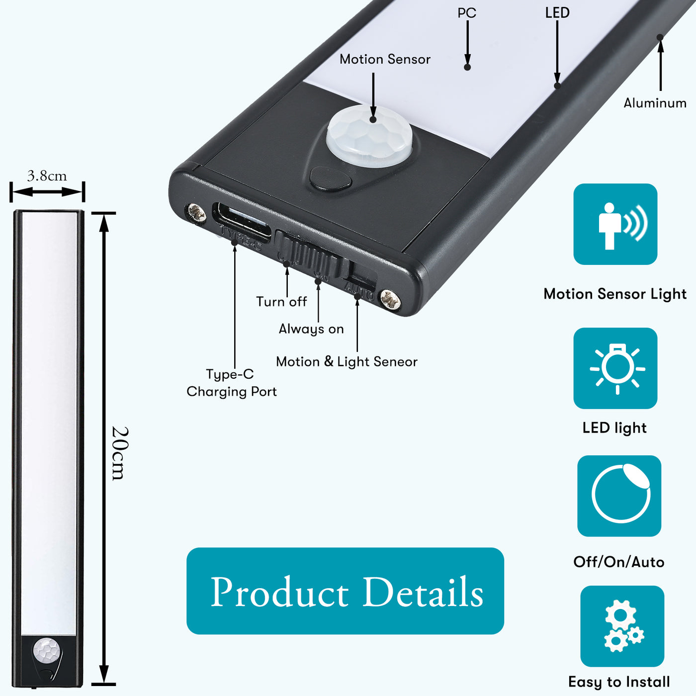 New LED Night Light 20cm/30cm/40cm Led Lights USB Rechargeable