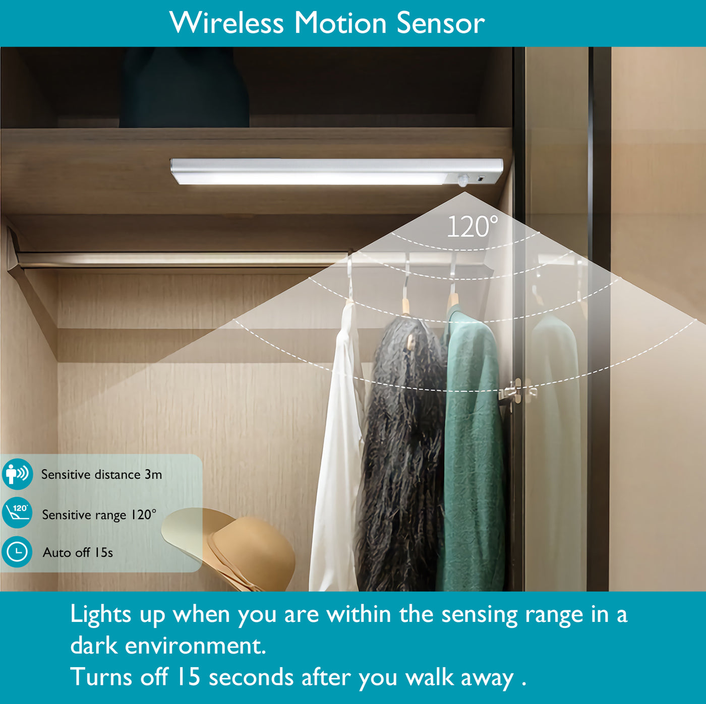 Coolqiya Rechargeable Motion Sensor Closet Light - 30cm LED Under Cabinet Light, Stepless Dimming
