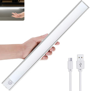 Closet Lights, Under Cabinet Lighting, LED 6000K Wireless USB Rechargeable Motion Sensor Night Light Bars with Battery Operated for Wardrobe/Stairs/Hallway/Camping/Kitchen (Silver, 40cm-1pc)