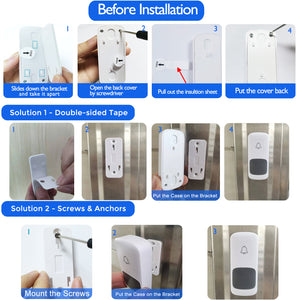 Wireless Doorbell, 2 Transmitters and 3 Plug-in Receivers No Battery Required for Receiver 58 Ringtones | Coolqiya